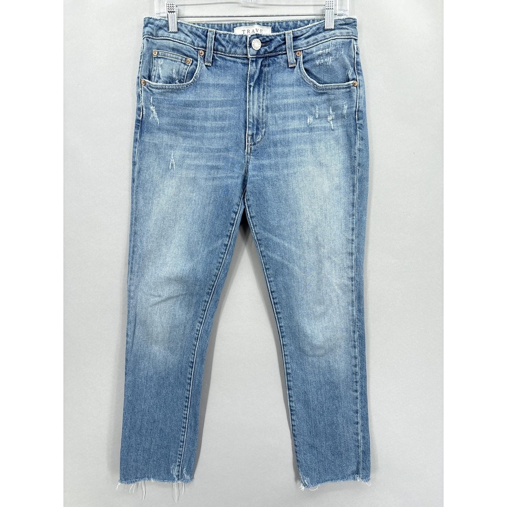 Trave Jeans Womens 29 Blue Irina Time After Time Distressed Raw Hem Straight Leg